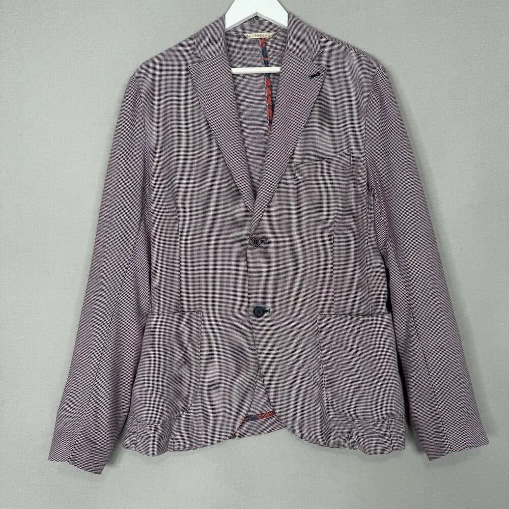 BOB Blazer Jacket Mens IT 50 Blue‎ Check Print Tailored Sport Coat Made in Italy